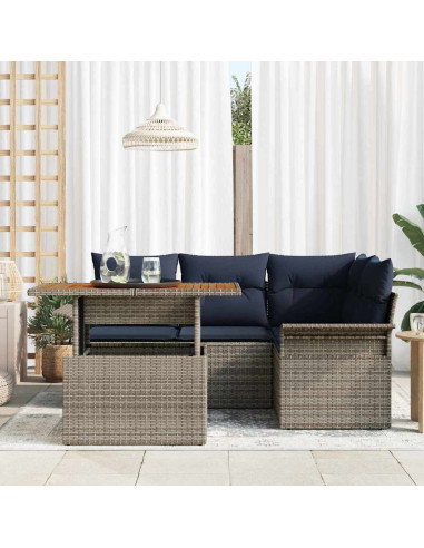 Set Divano da Giardino 5 pz grigio e blu navy