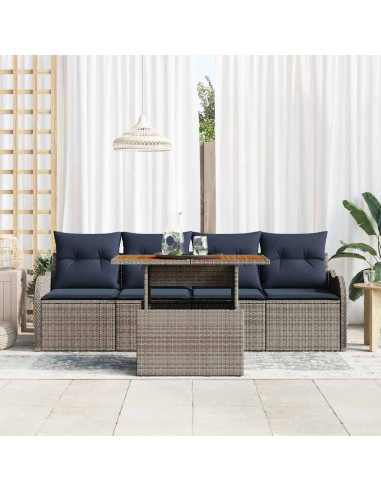 Set Divano da Giardino 5 pz grigio e blu navy