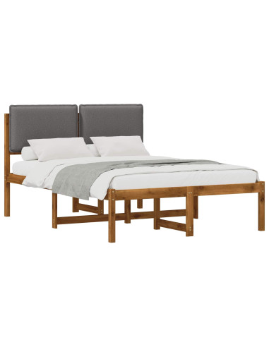 Letto con Testiera Rivestita Naturale e Grigio Chiaro