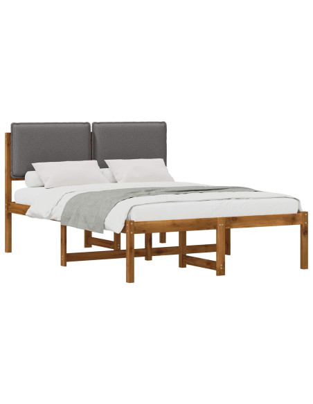 Letto con Testiera Rivestita Naturale e Grigio Chiaro