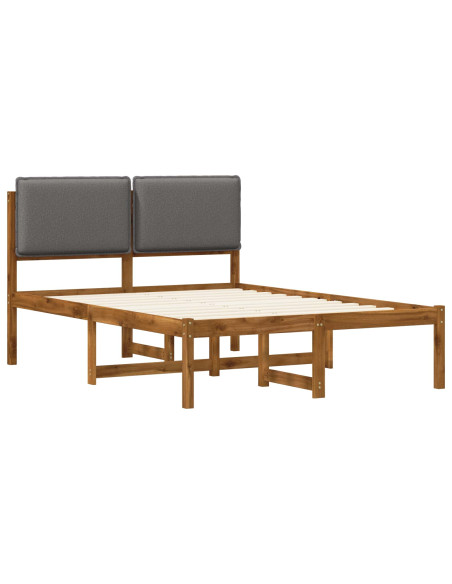 Letto con Testiera Rivestita Naturale e Grigio Chiaro