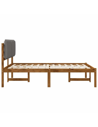 Letto con Testiera Rivestita Naturale e Grigio Chiaro