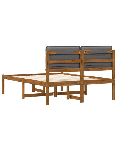 Letto con Testiera Rivestita Naturale e Grigio Chiaro