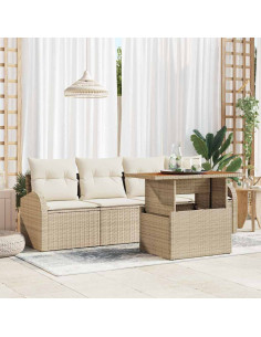 Set Divano da Giardino 5 pz Beige e Crema