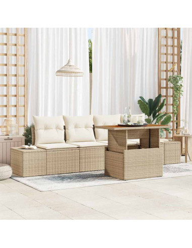 Set Divano da Giardino 5 pz Beige e Crema