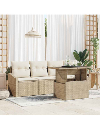 Set Divano da Giardino 5 pz Beige e Crema polyrattan