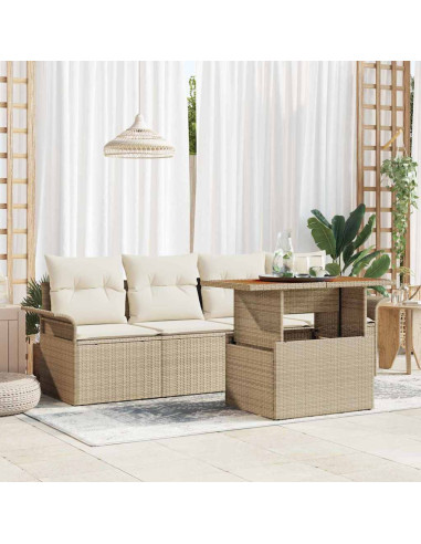 Set Divano da Giardino 5 pz Beige e Crema polyrattan