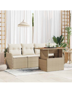 Set Divano da Giardino 5 pz Beige e Crema polyrattan