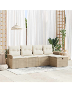 Set Divano da Giardino 5 pz Beige e Crema polyrattan