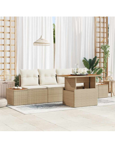 Set Divano da Giardino 5 pz Beige polyrattan