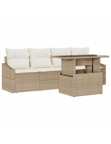 Set Divano da Giardino 5 pz Beige e Crema polyrattan