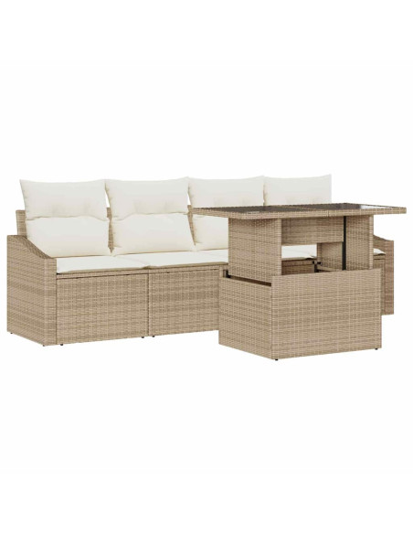 Set Divano da Giardino 5 pz Beige e Crema polyrattan