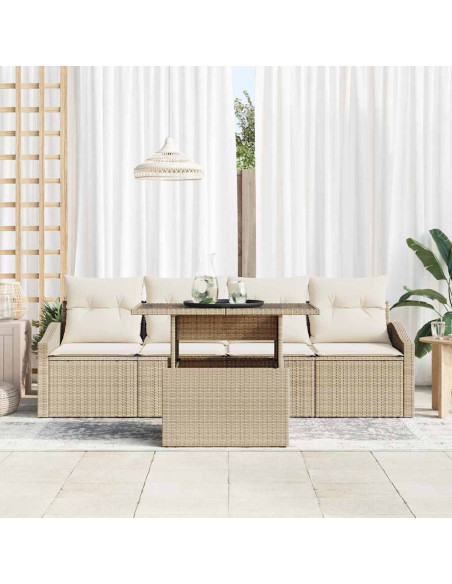 Set Divano da Giardino 5 pz Beige e Crema polyrattan