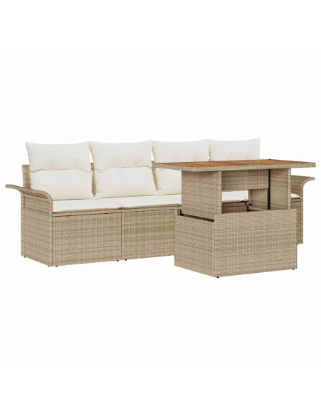 Set Divano da Giardino 5 pz Beige e Crema polyrattan