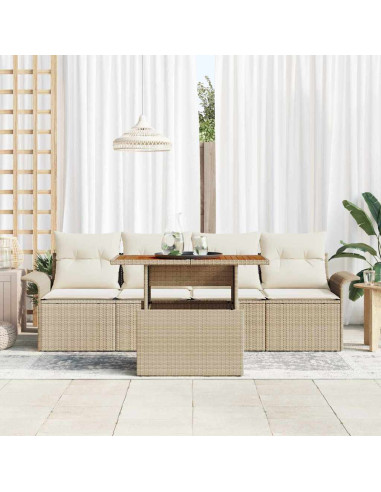 Set Divano da Giardino 5 pz Beige e Crema polyrattan