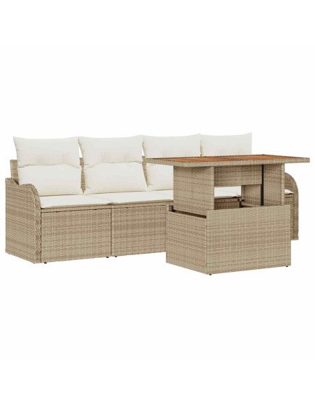 Set Divano da Giardino 5 pz Beige e Crema polyrattan