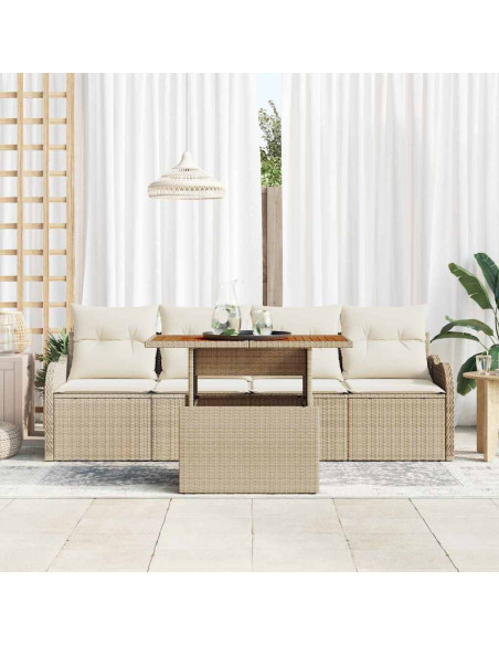 Set Divano da Giardino 5 pz Beige e Crema polyrattan