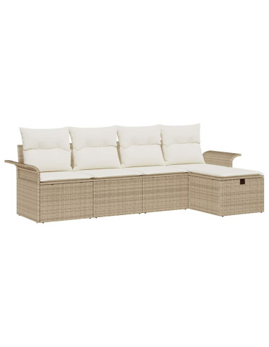 Set Divano da Giardino 5 pz Beige e Crema polyrattan