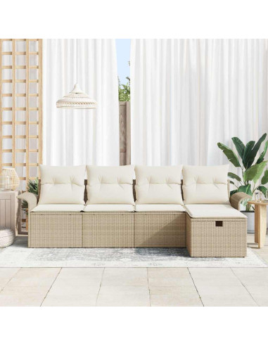 Set Divano da Giardino 5 pz Beige e Crema polyrattan