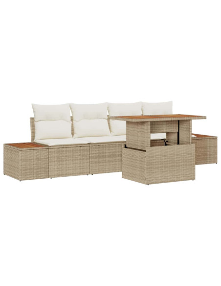 Set Divano da Giardino 5 pz Beige polyrattan