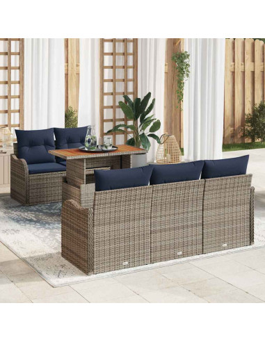 Set Divano da Giardino 6 pz grigio e blu navy