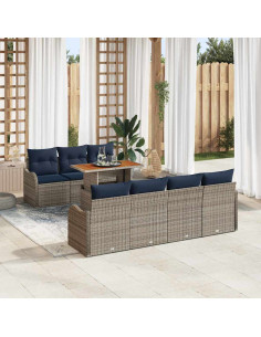 Set Divano da Giardino 8 pz grigio e blu navy