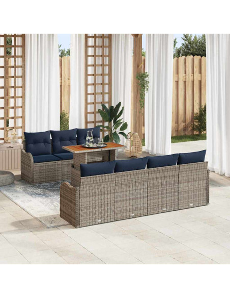 Set Divano da Giardino 8 pz grigio e blu navy