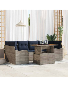 Set Divano da Giardino 7 pz grigio e blu navy