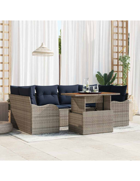 Set Divano da Giardino 7 pz grigio e blu navy