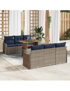 Set Divano da Giardino 7 pz Grigio e Blu Navy polyrattan