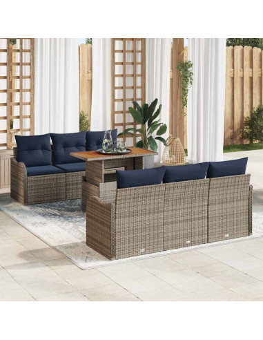 Set Divano da Giardino 7 pz Grigio e Blu Navy polyrattan