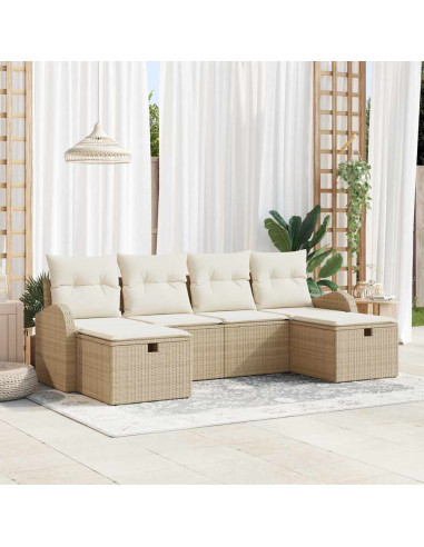 Set di divani 6 pz Beige e Crema polyrattan