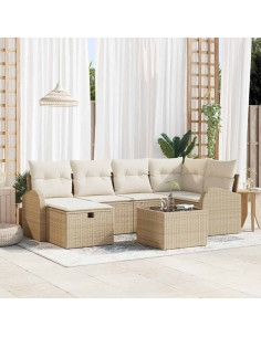 Set di divani 7 pz Beige e Crema polyrattan