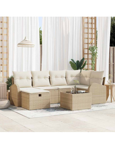 Set di divani 7 pz Beige e Crema polyrattan