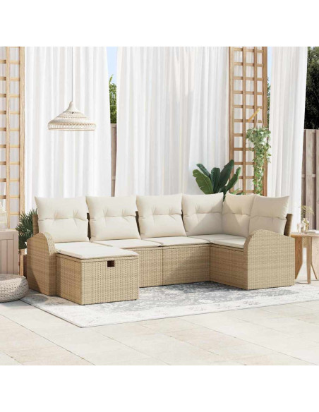Set di divani 6 pz Beige e Crema polyrattan