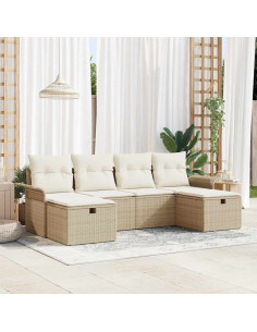 Set Divano da Giardino 6 pz Beige e Crema polyrattan