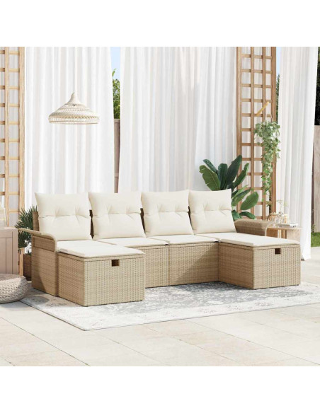Set Divano da Giardino 6 pz Beige e Crema polyrattan