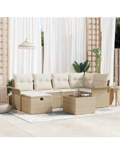 Set Divano da Giardino 7 pz Beige e Crema polyrattan