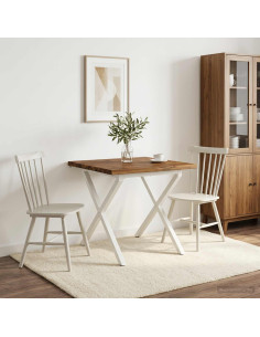 80 x 80 x 75 cm Legno di Acacia Massello Naturale e Bianco