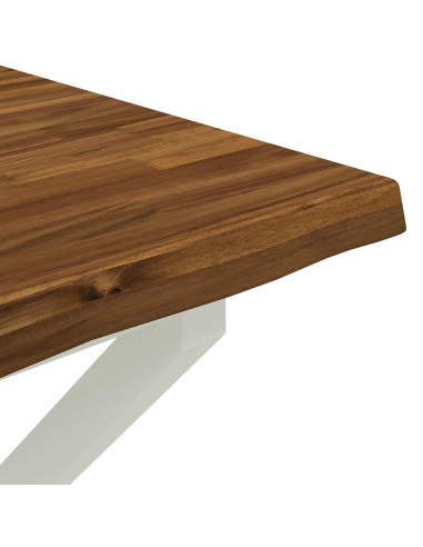 80 x 80 x 75 cm Legno di Acacia Massello Naturale e Bianco