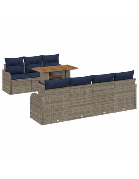 Set Divano da Giardino 8 pz grigio e blu navy