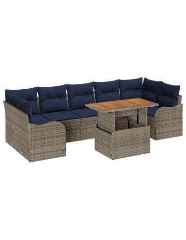 Set Divano da Giardino 8 pz Grigio e Blu Navy polyrattan