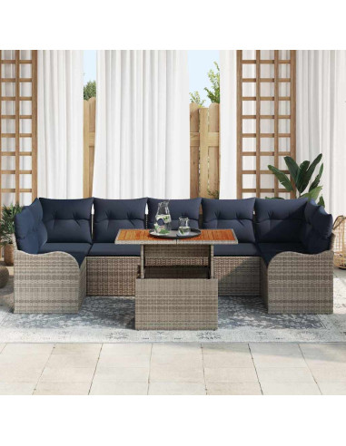 Set Divano da Giardino 8 pz Grigio e Blu Navy polyrattan