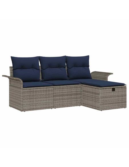 Set Divano da Giardino 4 pz Grigio e Blu Navy polyrattan