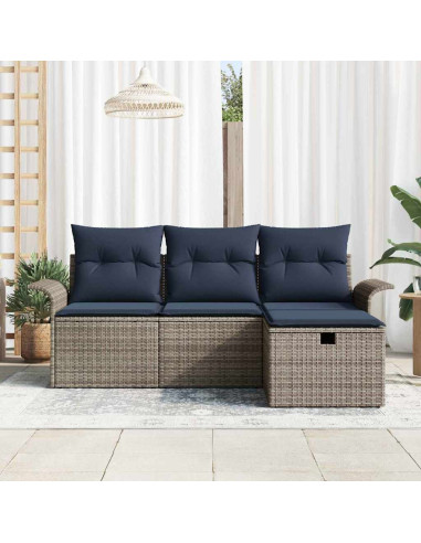 Set Divano da Giardino 4 pz Grigio e Blu Navy polyrattan