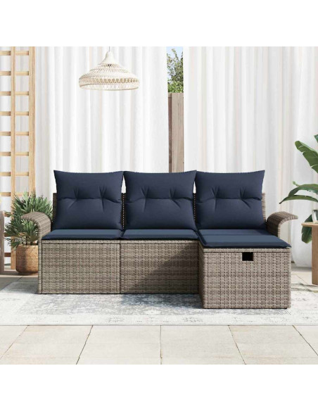 Set Divano da Giardino 4 pz Grigio e Blu Navy polyrattan