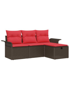 Set Divano da Giardino 4 pz Marrone e Rosso polyrattan 2