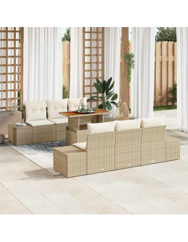 Set Divano da Giardino 7 pz Beige polyrattan