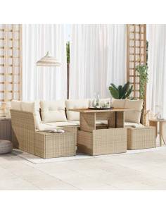Set Divano da Giardino 7 pz Beige polyrattan