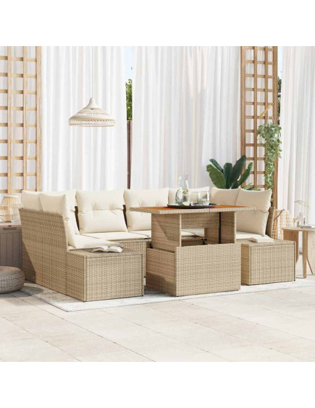 Set Divano da Giardino 7 pz Beige polyrattan